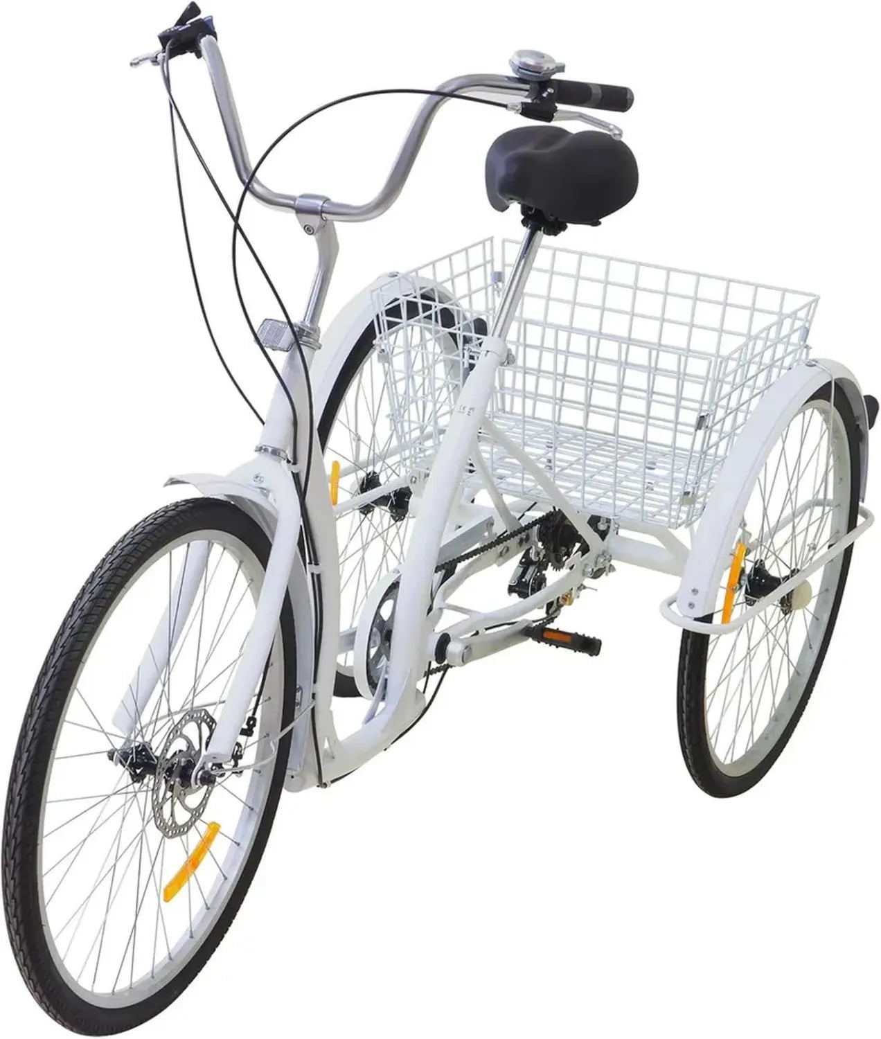 Vélo tricycle adulte 26, 3 roues, 6 vitesses avec panier pour courses, hommes et femmes