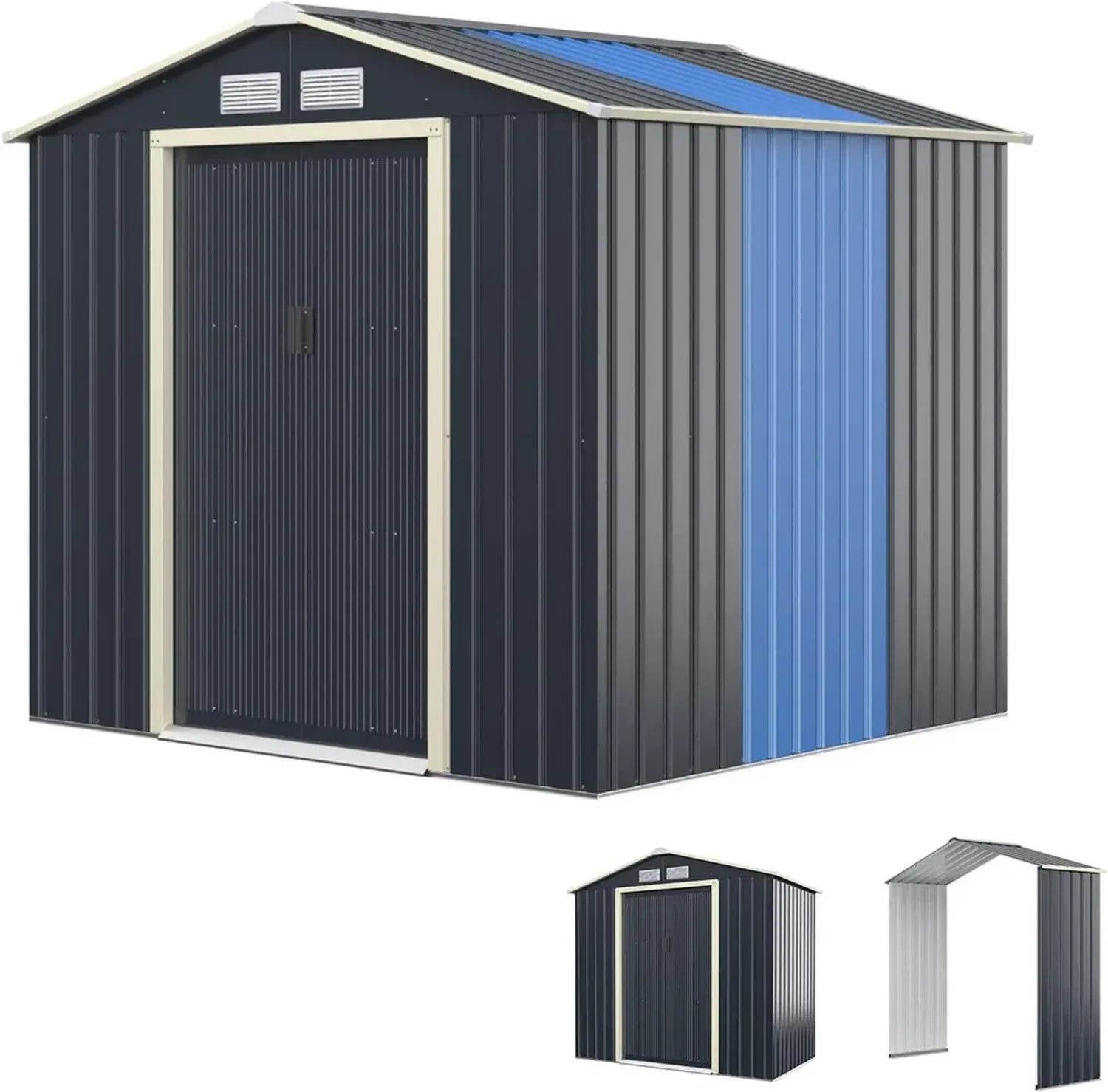 Abri de Jardin Métal Grand Espace avec Portes Sécurisées et Ventilation, Gris pour Rangement Extérieur