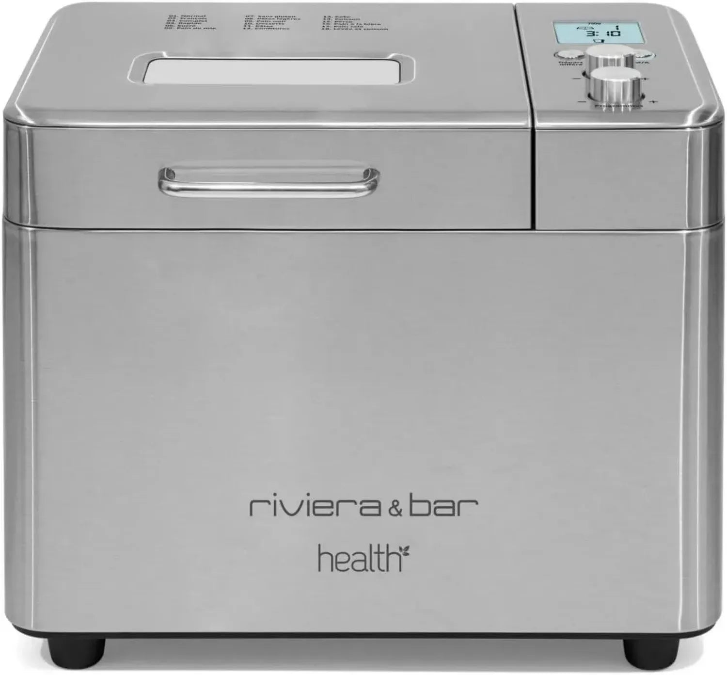 Machine à Pain Riviera & Bar - 18 Modes, 3 Capacités (500g, 750g, 1kg), Fonction Maintien au Chaud, Départ Programmable 15h, Écran LCD, Accessoires Inclus - 500W - Acier Inoxydable