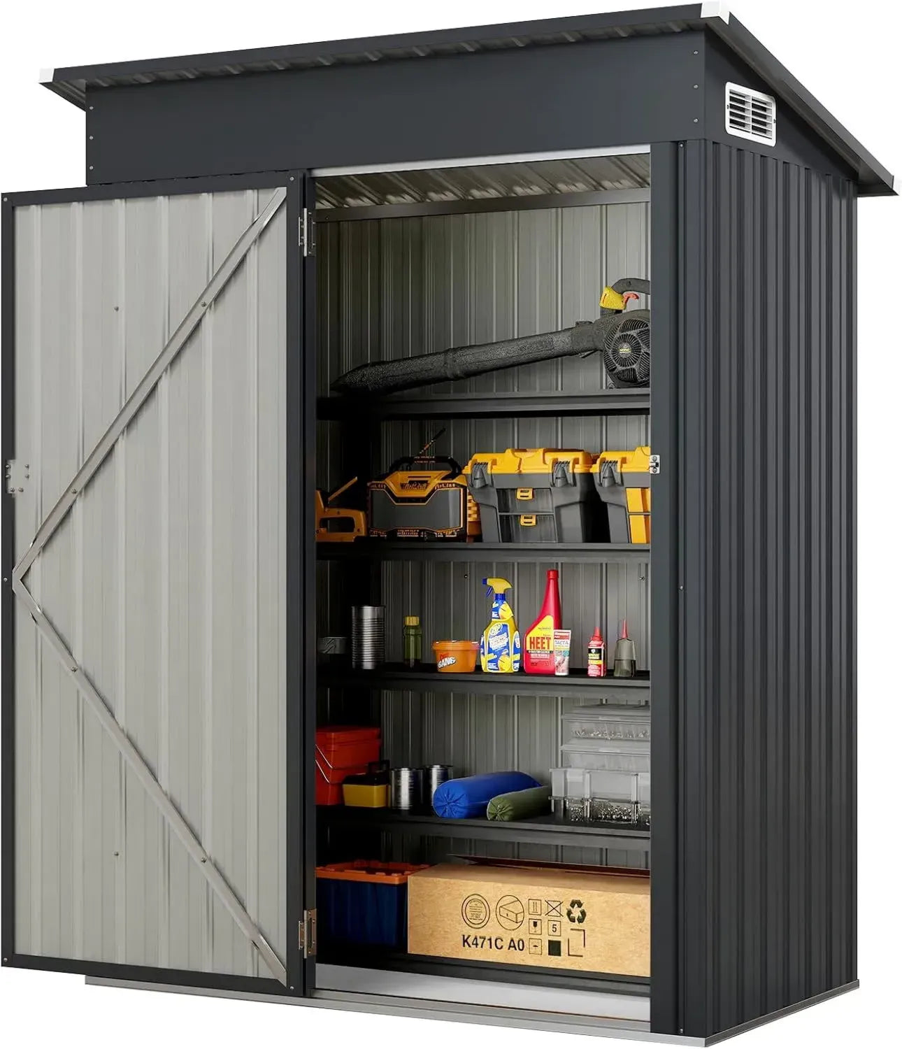Abri de Jardin Métallique 150x88x185cm, Cabane de Rangement Robuste avec Toit Incliné et Gants Inclus, Idéal pour Outils et Poubelles Extérieures (Gris)