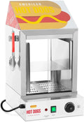 Cuiseur à Hot Dogs Professionnel en Inox avec Réservoir en Verre, 1000 W, Capacité 100 Saucisses et 25 Pains, Température Réglable 30-110°C