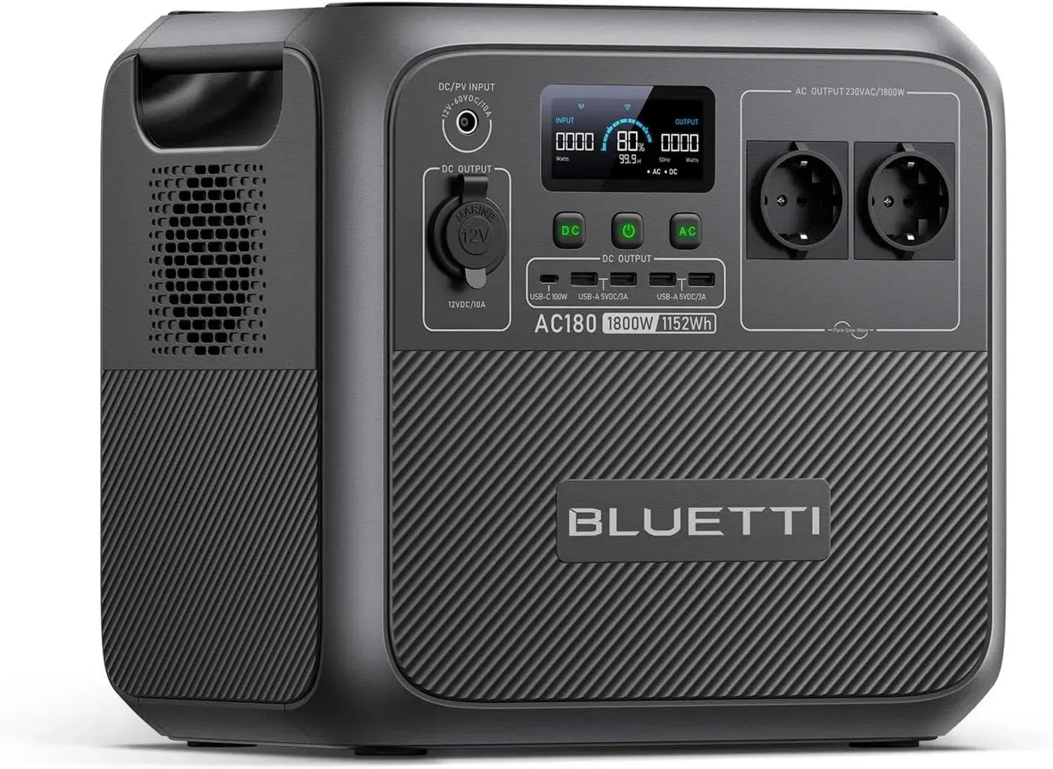 BLUETTI AC180 Station d'Énergie Portable avec Batterie 1152Wh, Recharge Rapide en 45 Min, 1800W CA Sorties pour Camping et Urgence