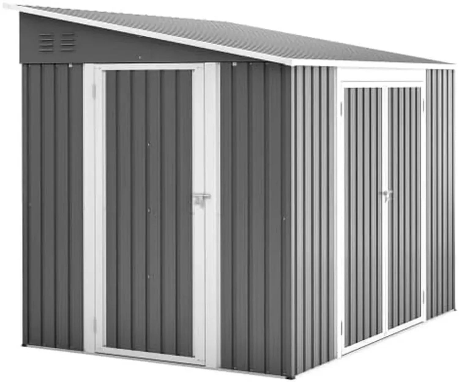 Abri de jardin métallique 1,8 x 2,4 m avec portes doubles, serrure et sol imperméable inclus
