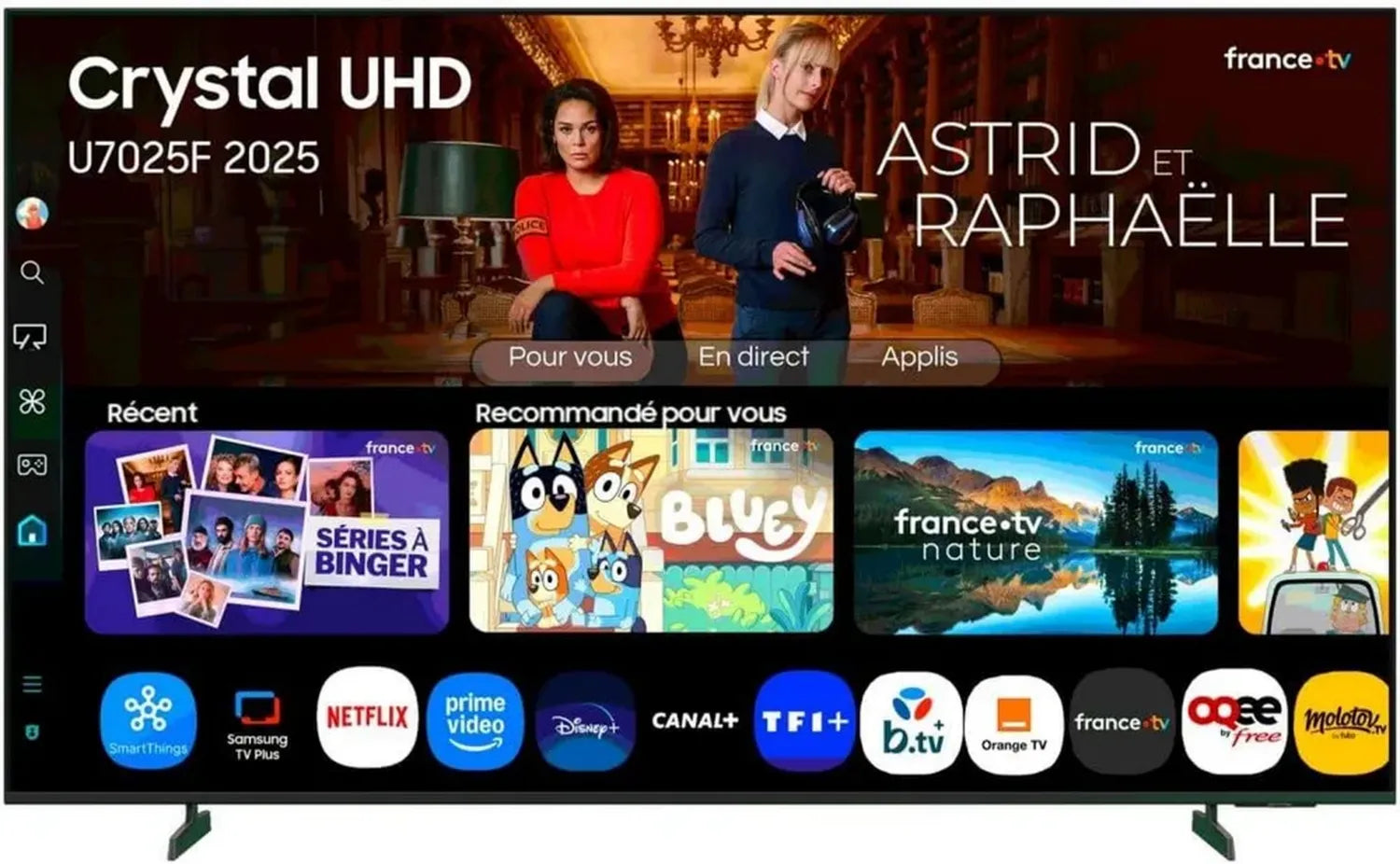 Téléviseur Samsung 65'' Crystal UHD 4K U7025F, Processeur Crystal 4K, Son Q-Symphony, Sécurité Knox, Gaming Hub