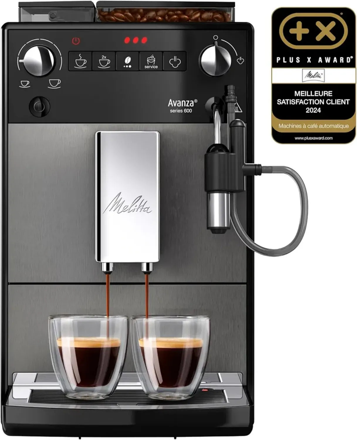 Machine à Café Automatique Melitta Avanza Gris avec Broyeur Silencieux et Préparation Cappuccino, 1-2 Tasses, 1450W