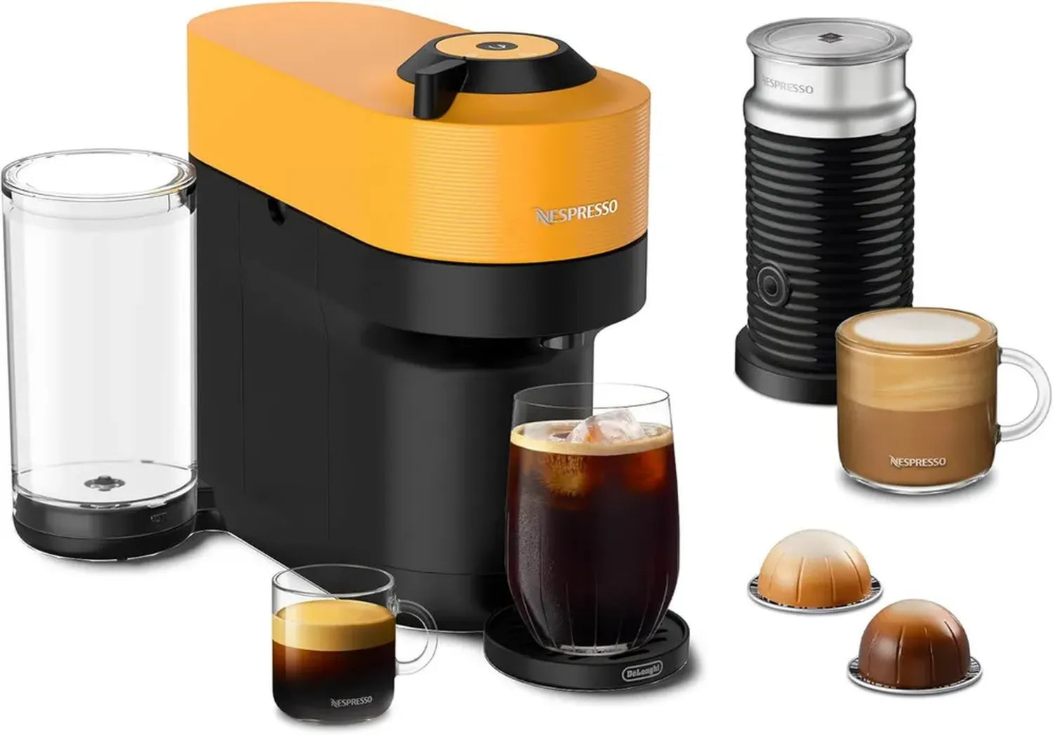 Machine à café Nespresso Vertuo Pop+ De'Longhi avec Aerocool - Jaune Mangue