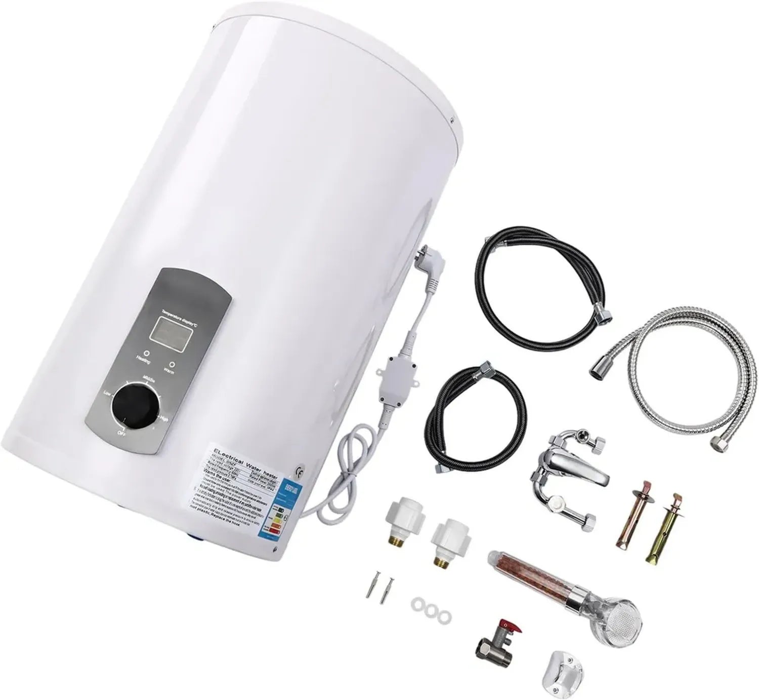 Chauffe-eau électrique 2000 W, 100 L, écran LED horizontal, instantané avec douchette, idéal cuisine et salle de bain