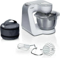 Robot pâtissier BOSCH Série 4, 1000 W, 7 vitesses, bol mélangeur, accessoires, Blanc/Argent