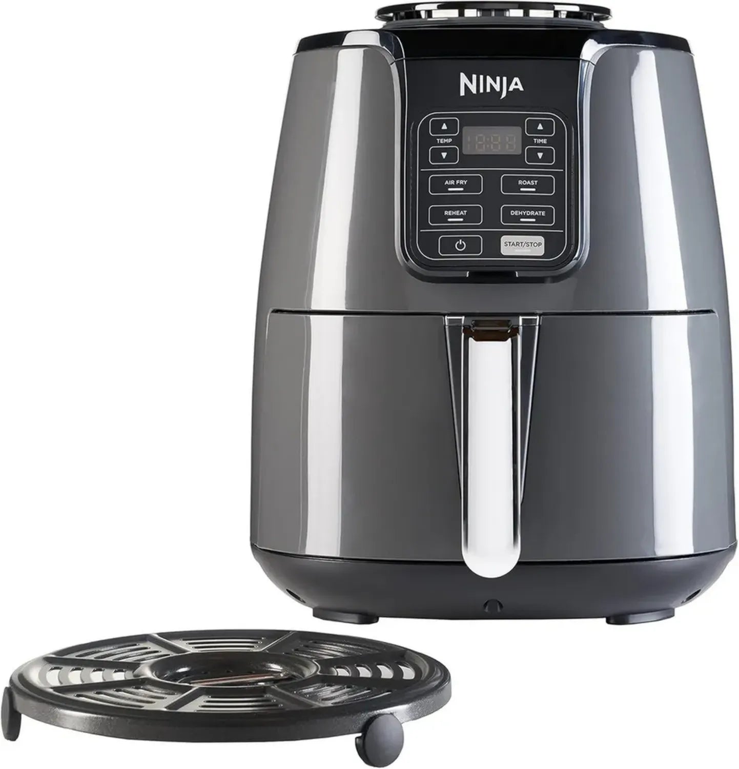 NINJA Friteuse à Air 3,8L, Multifonction 4-en-1, Cuisson Sans Huile, Rôtir et Déshydrater, Panier Antiadhésif, Compatible Lave-Vaisselle, 2-4 Portions, Écran Digital, Gris Noir, Modèle AF100EU