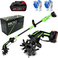 Motoculteur Électrique sans Fil 21V, Tondeuse de Jardin avec Manche Extensible 1,3m, 4 Lames, Profondeur de Travail 10cm, Idéal pour Pelouses et Massifs