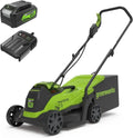Tondeuse à Gazon sans Fil 24V 33cm Greenworks, Moteur Sans Balais, Hauteur Réglable 25-70mm, Fonctions 2-en-1, Sac 30L, Batterie 4Ah et Chargeur Inclus