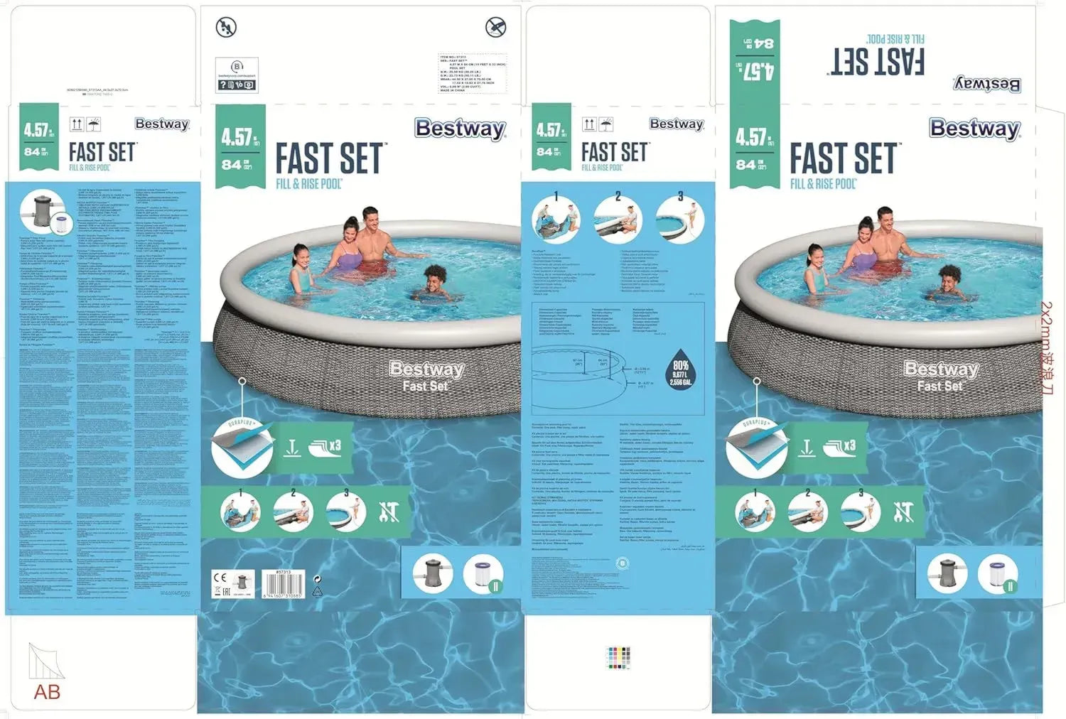 Piscine Hors-Sol Ronde Bestway Fast Set 457 x 84 cm avec Pompe, Style Rotin Gris