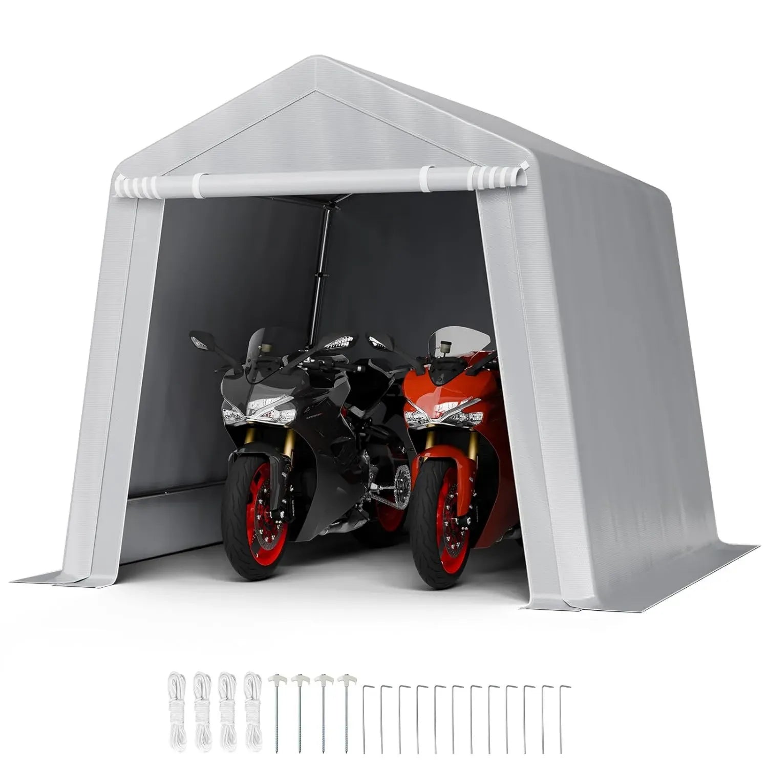 Abri de Jardin VEVOR 245x245 cm avec Porte Enroulable, Tente de Rangement Extérieur Robuste pour Motos et Outils, Couleur Grise