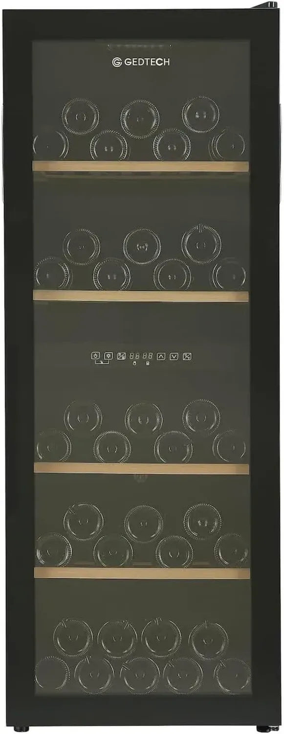 Cellier de Vieillissement GEDTECH GWC86 - 86 Bouteilles - Double Zone - Étagères en Bois - Pose Libre - Technologie No Frost - Couleur Noire