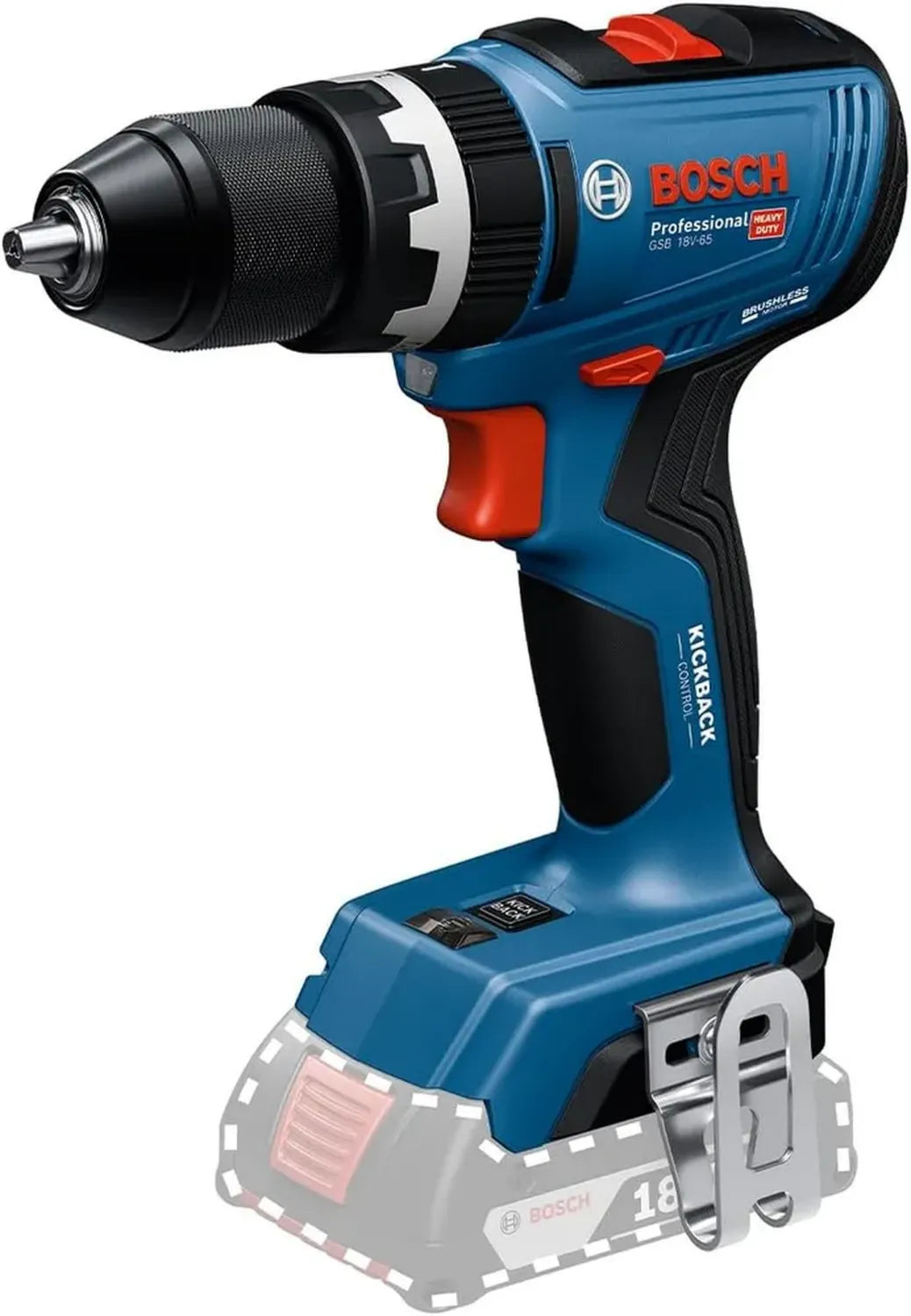 Perceuse-visseuse Bosch 18V Pro sans fil GSB 18V-65, moteur brushless, 175mm, sans batterie ni chargeur