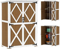 Abri de Jardin en Bois avec Étagères et Portes Verrouillables, 0,55 m², 116,5x57x159/167 cm, Marron/Blanc
