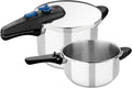 Ensemble de 2 Autocuiseurs Rapides MONIX Veloce 4L + 6L, Acier Inoxydable, Compatible Tous Feux y Compris Induction
