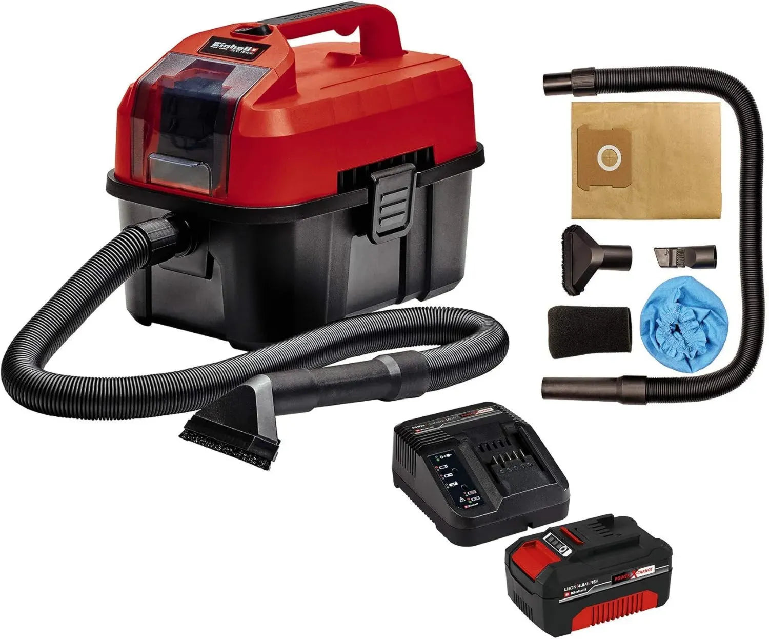 Aspirateur sans fil Einhell TE-VC 18/10 Li-Solo, 4,0Ah, multifonctionnel avec accessoires complets
