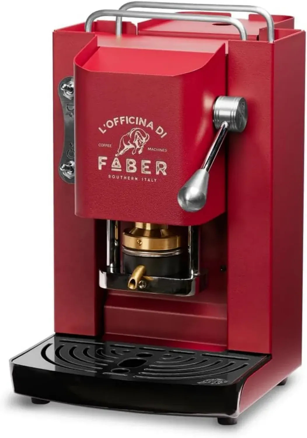 Machine à Café Professionnelle FABER Pro Deluxe ESE 44mm, Finition Chrome, Rouge Cerise, Pression Haute