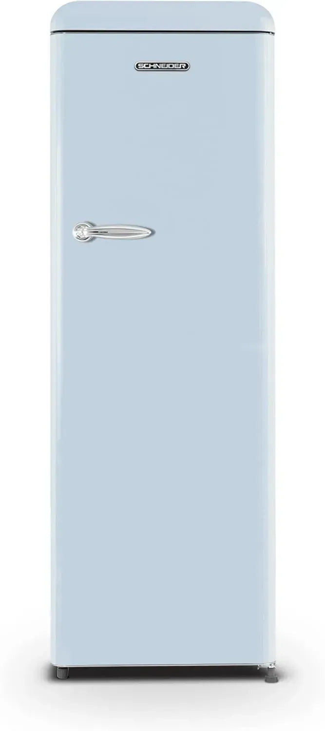 Réfrigérateur Vintage Schneider 337L, Froid Brassé, Décongélation Automatique, 4 Étagères en Verre, Pose Libre, Bleu