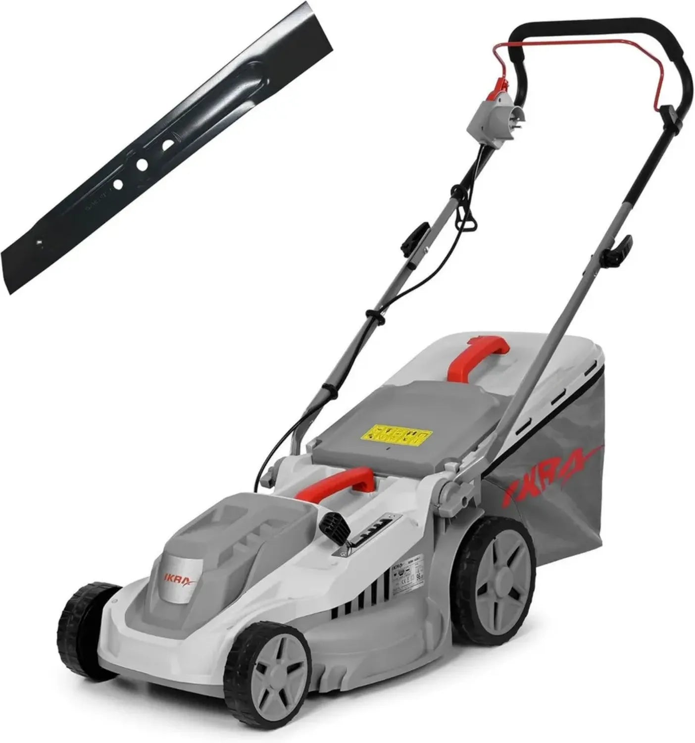 Tondeuse électrique 1600W IKRA, coupe 38cm, hauteur ajustable 30-75mm, avec lame de rechange