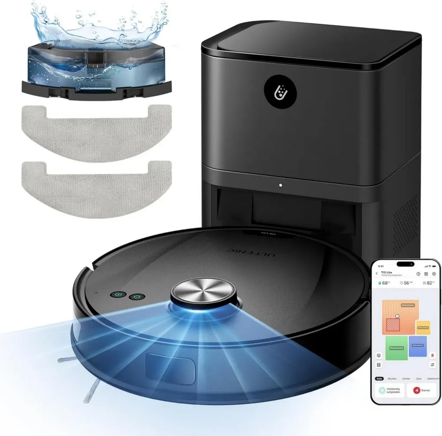 Aspirateur Robot Ultenic avec Vidange Auto, 8000 Pa, Navigation LiDAR, Idéal pour Animaux