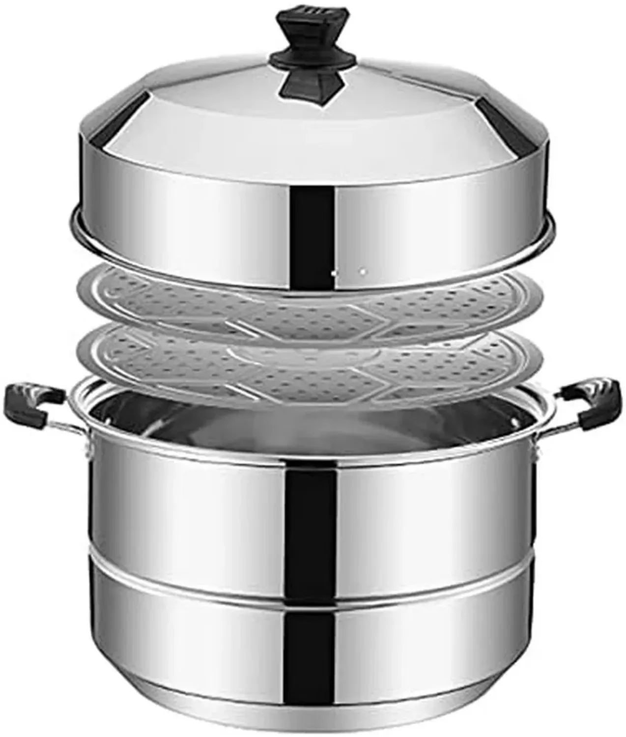 Cuiseur vapeur inox 201 avec fond épais, idéal pour fruits de mer et soupes, 38x40 cm