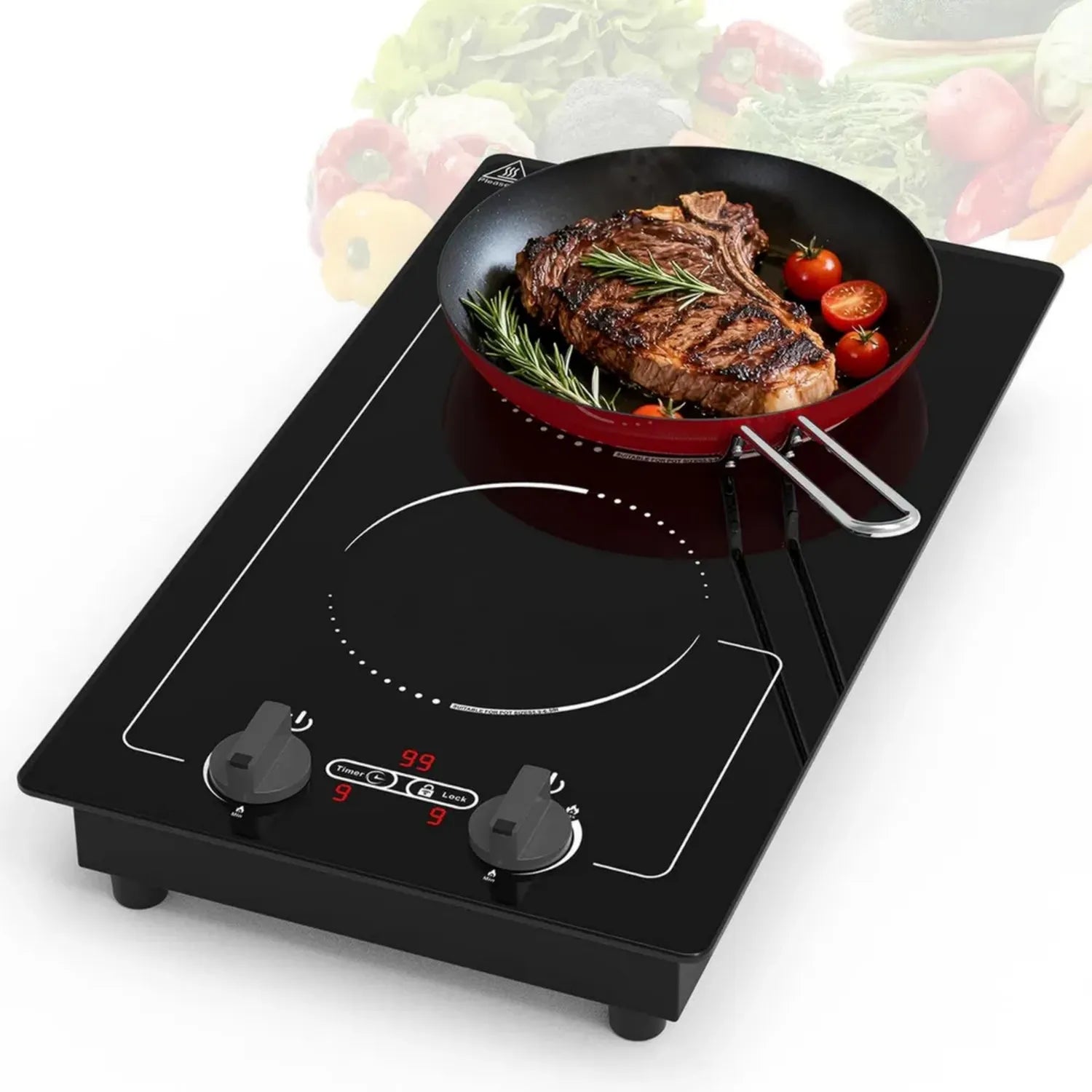 Table de Cuisson à Induction 2 Zones 3000W, Encastrable avec Commandes Tactiles, 9 Niveaux et Minuteur, Sécurité Enfant