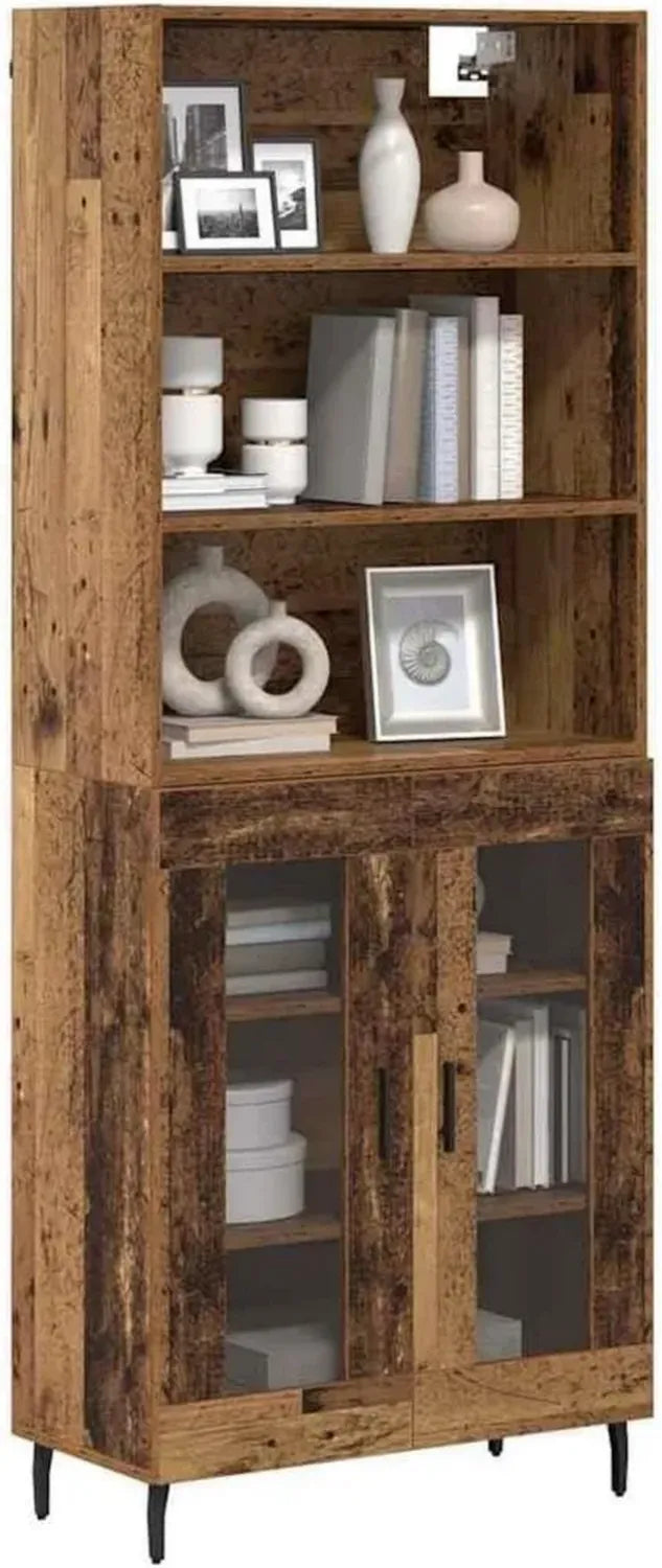 Armoire Haute en Bois Recyclé 70x35x180cm, Design Moderne, Meuble de Rangement pour Salon