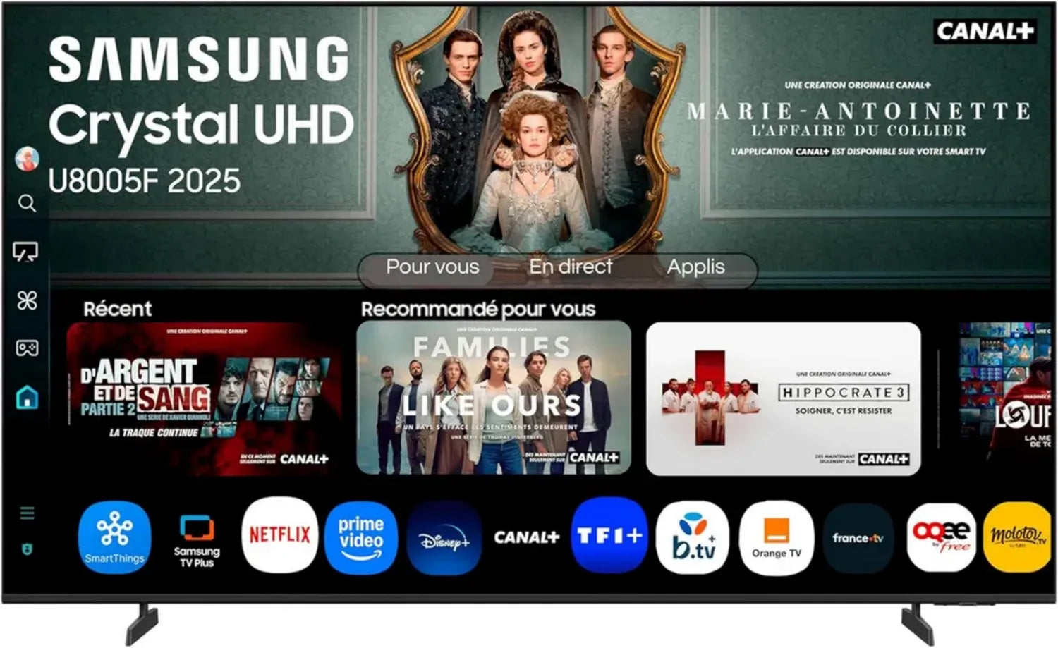 Téléviseur Samsung 75 4K UHD Cristal avec Bluetooth, WiFi, Airplay, HDR et Gaming Hub
