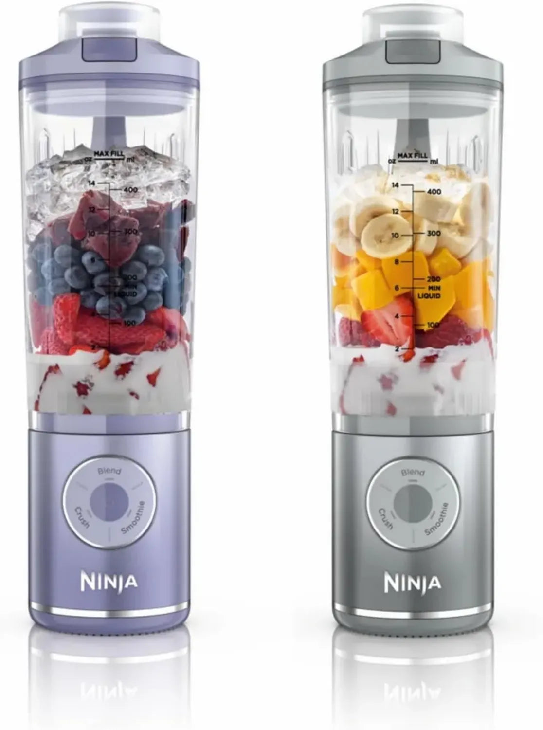 Mixeur Portable Duo Ninja Blast Max, 570 ml, Rechargeable, Mode Écrase, Smoothie & Manuel, Lavable Lave-vaisselle, 1x Lavande + 1x Argent