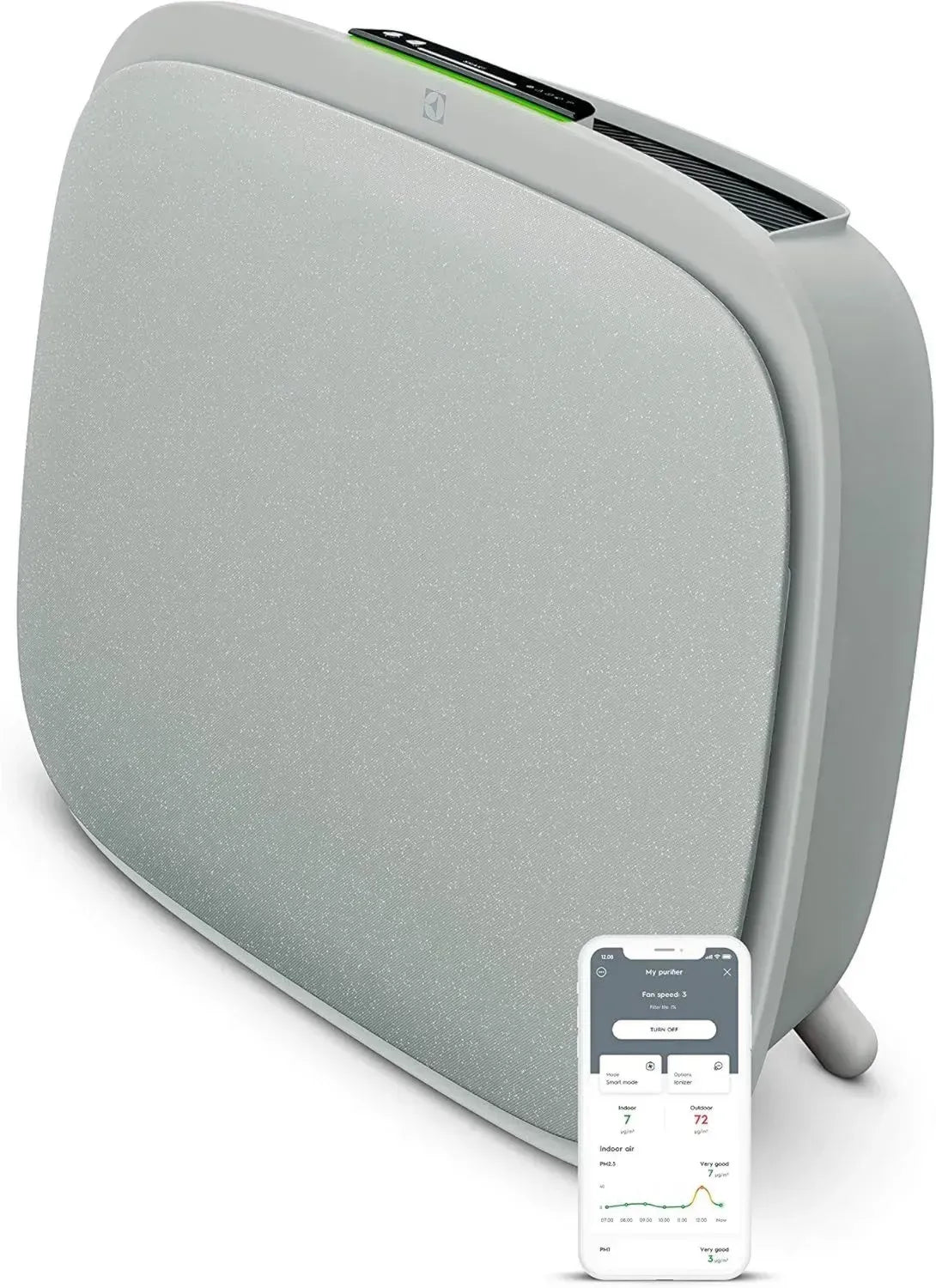 Purificateur d'air Electrolux Well A5, Silencieux 24 dB, 66 m², Connecté et Intelligent, Certifié ECARF pour Allergies, Gris Clair