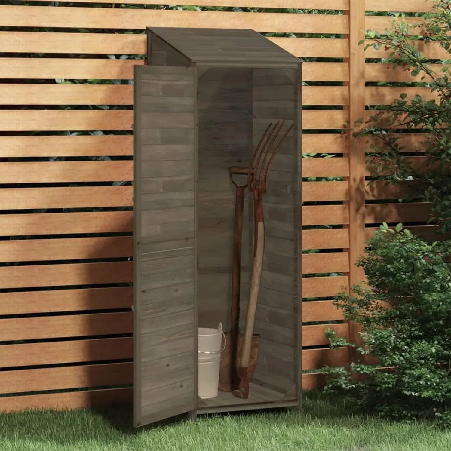 Abri de jardin en bois anthracite avec toit incliné - Idéal pour espace extérieur - Dimensions 55 x 52 x 174,5 cm