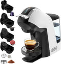 Cafetière à Capsules 5-en-1 Compatibilité Universelle 19 Bars - Nespresso, Dolce Gusto, Lavazza, LOR, Moulu, ESE - Modèle Compact Automatique EM-308B (Blanc)