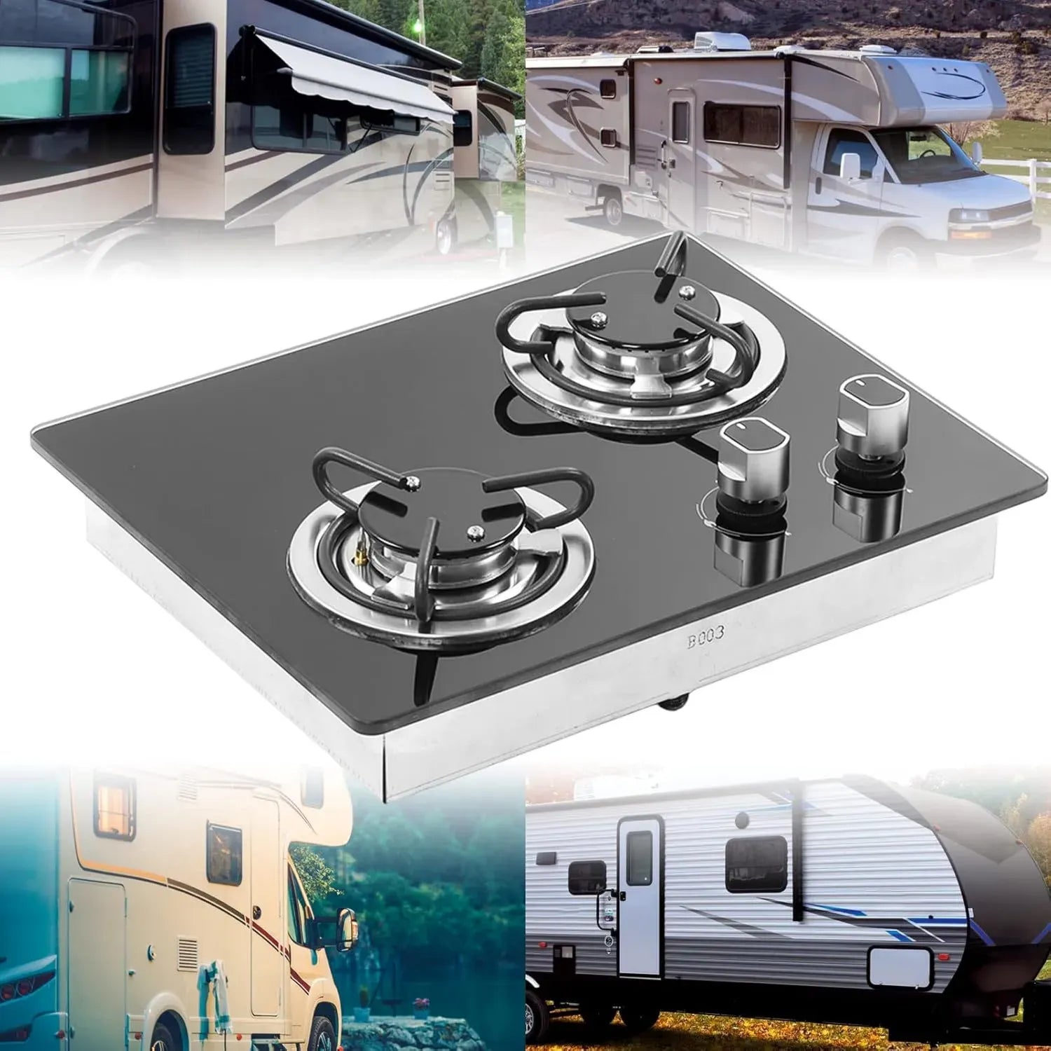Réchaud à Gaz 2 Brûleurs pour Camping en Verre Trempé 1.8Kw