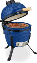 Kamado Barbecue en Céramique, Ø 26 cm, Thermomètre Intégré, Grill Japonais avec Fumoir, Bleu
