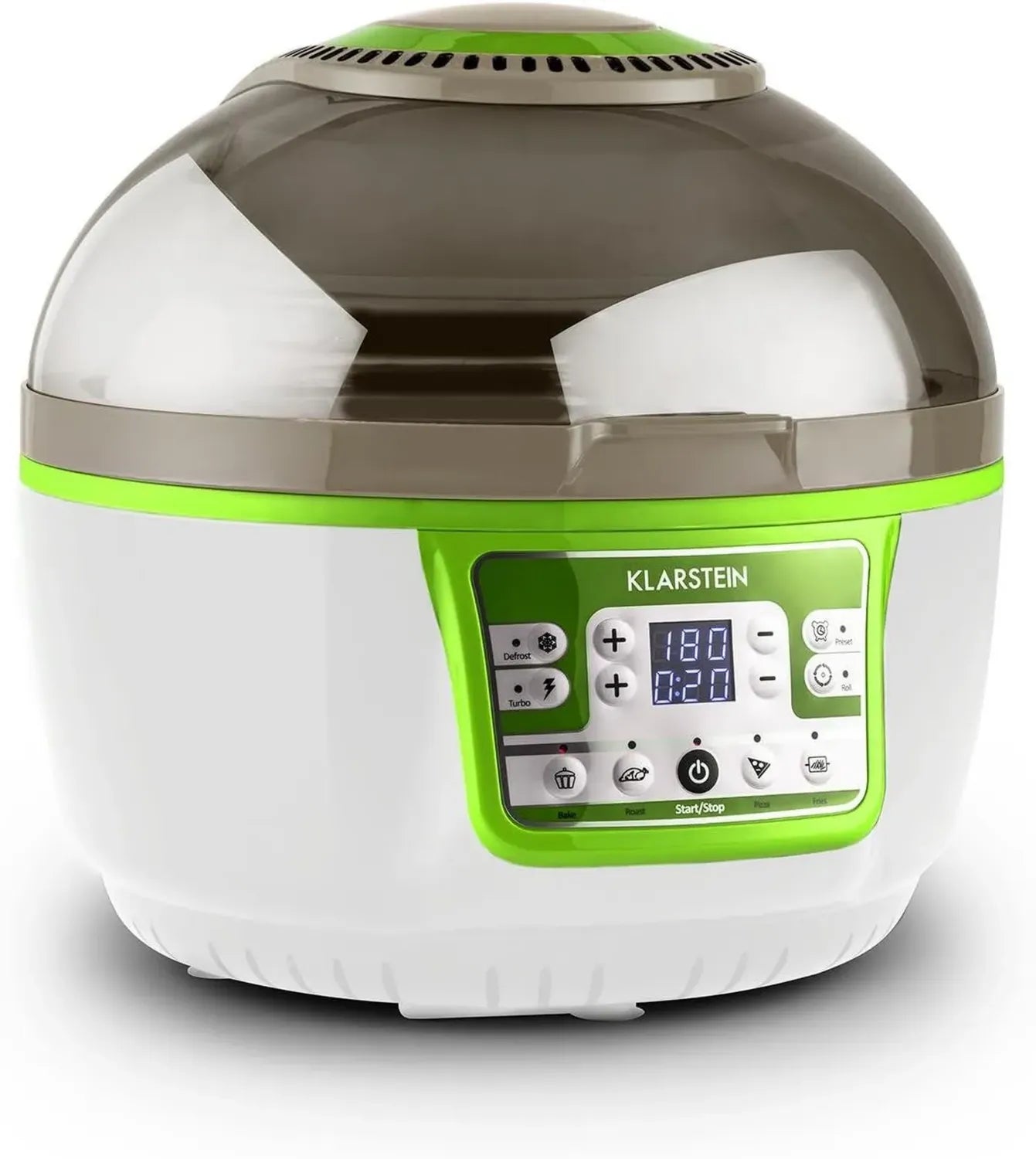 KLARSTEIN VitAir Turbo - Friteuse à air chaude sans huile, 9L, Halogène infrarouge, 1400W, Température réglable, Minuterie intégrée, Écran LCD, Vert-blanc