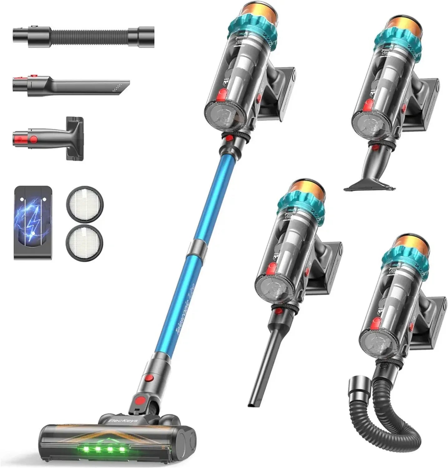 Aspirateur Balai sans Fil ElecKeys 580W, 48kPa, Ultra-Silencieux 45dB, LED, Autonomie 65 Min, Anti-enchevêtrement