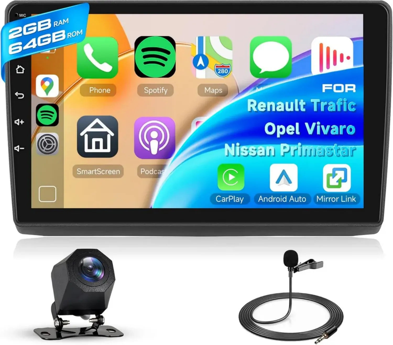Autoradio Android 10 avec Carplay sans Fil pour Renault, Opel, Nissan – GPS, Bluetooth, WiFi