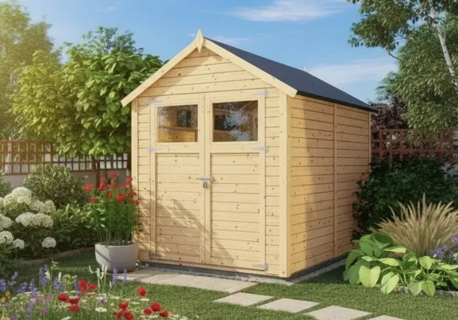 Abri de Jardin en Bois Alisha par Alpholz, Remise Extérieure Rectangulaire en Panneaux Préfabriqués avec Toit en Bâtière