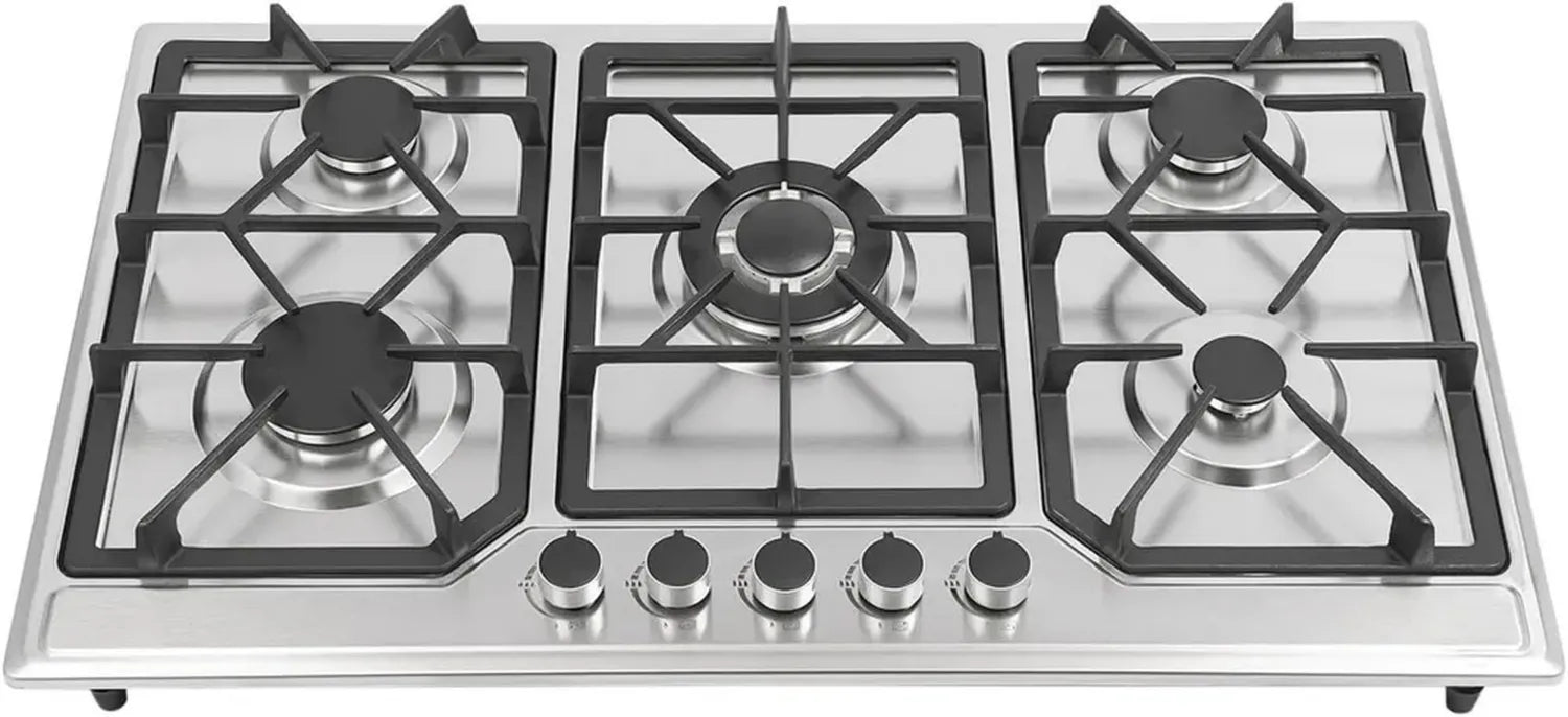Table de cuisson gaz 5 feux, 86 cm, encastrable, compatible gaz naturel et propane