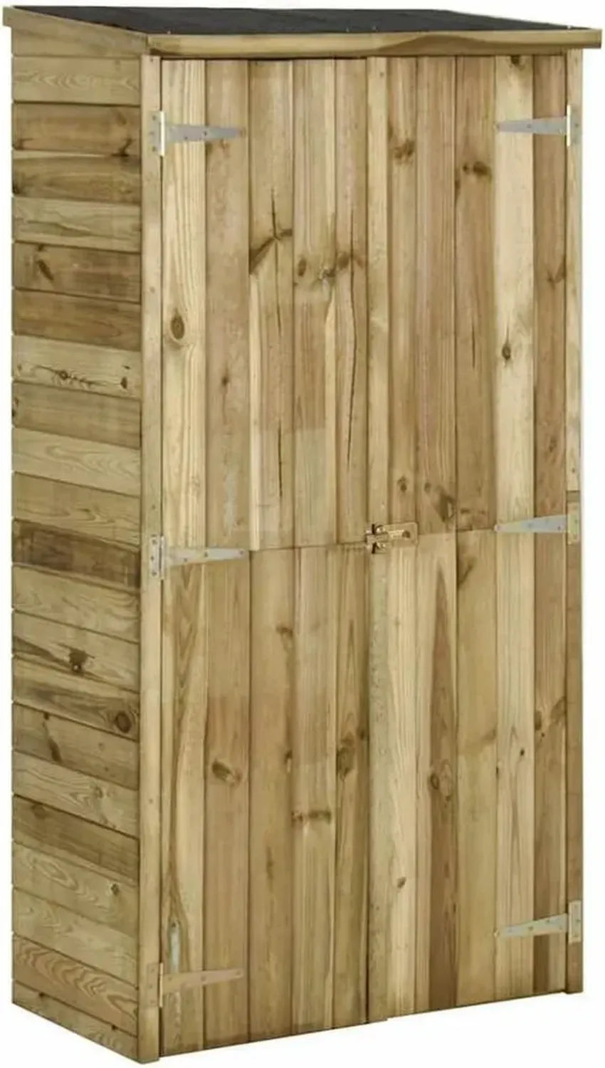 Cabane de Jardin en Bois pour Outils avec 3 Étagères et 2 Portes, Rangement Extérieur Patio, Pin 85x48x177 cm