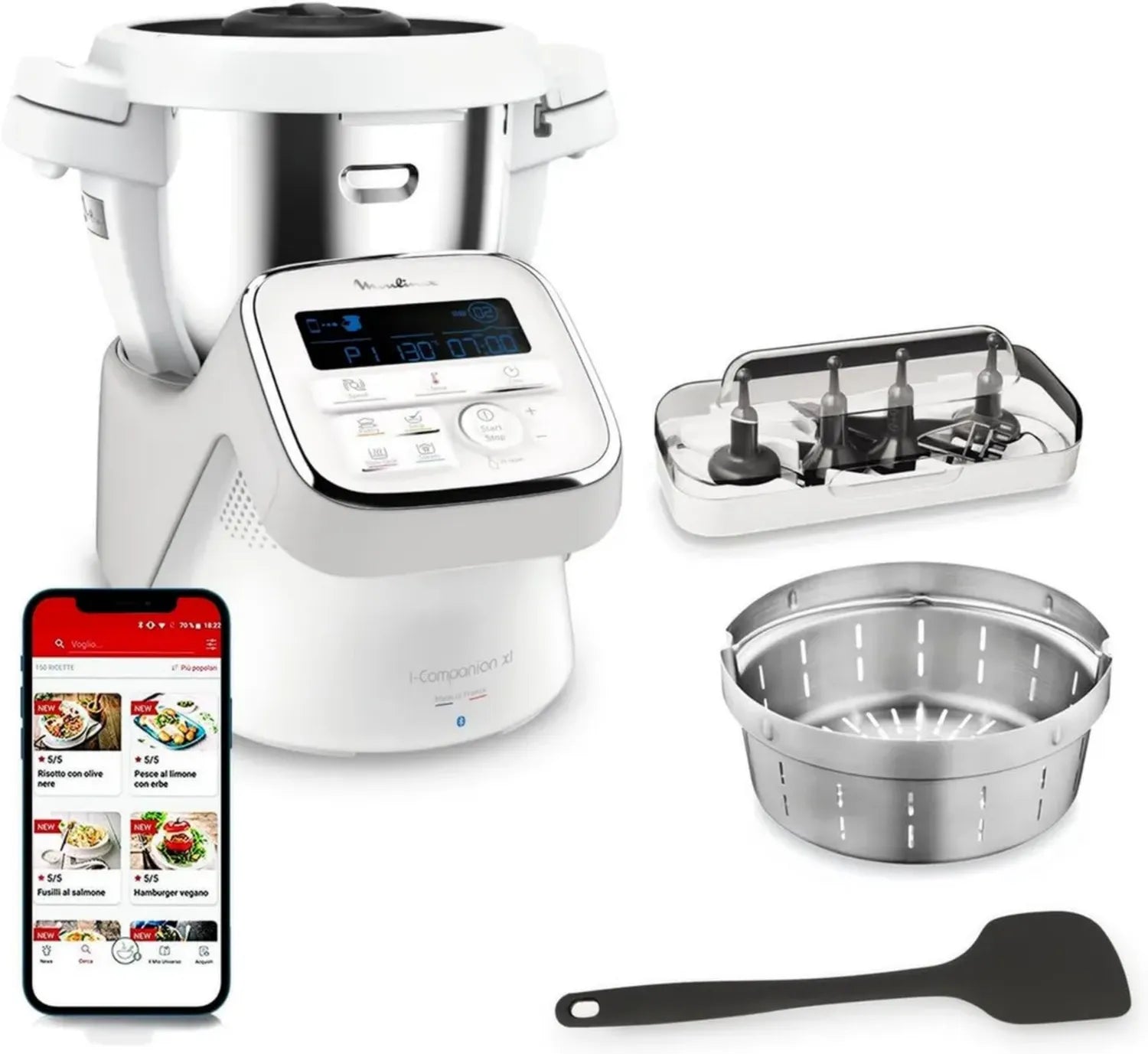 Robot de Cuisine Connecté Moulinex I-Companion XL - 14 Fonctions, Capacité 10 Personnes - Blanc et Gris, Fabriqué en France