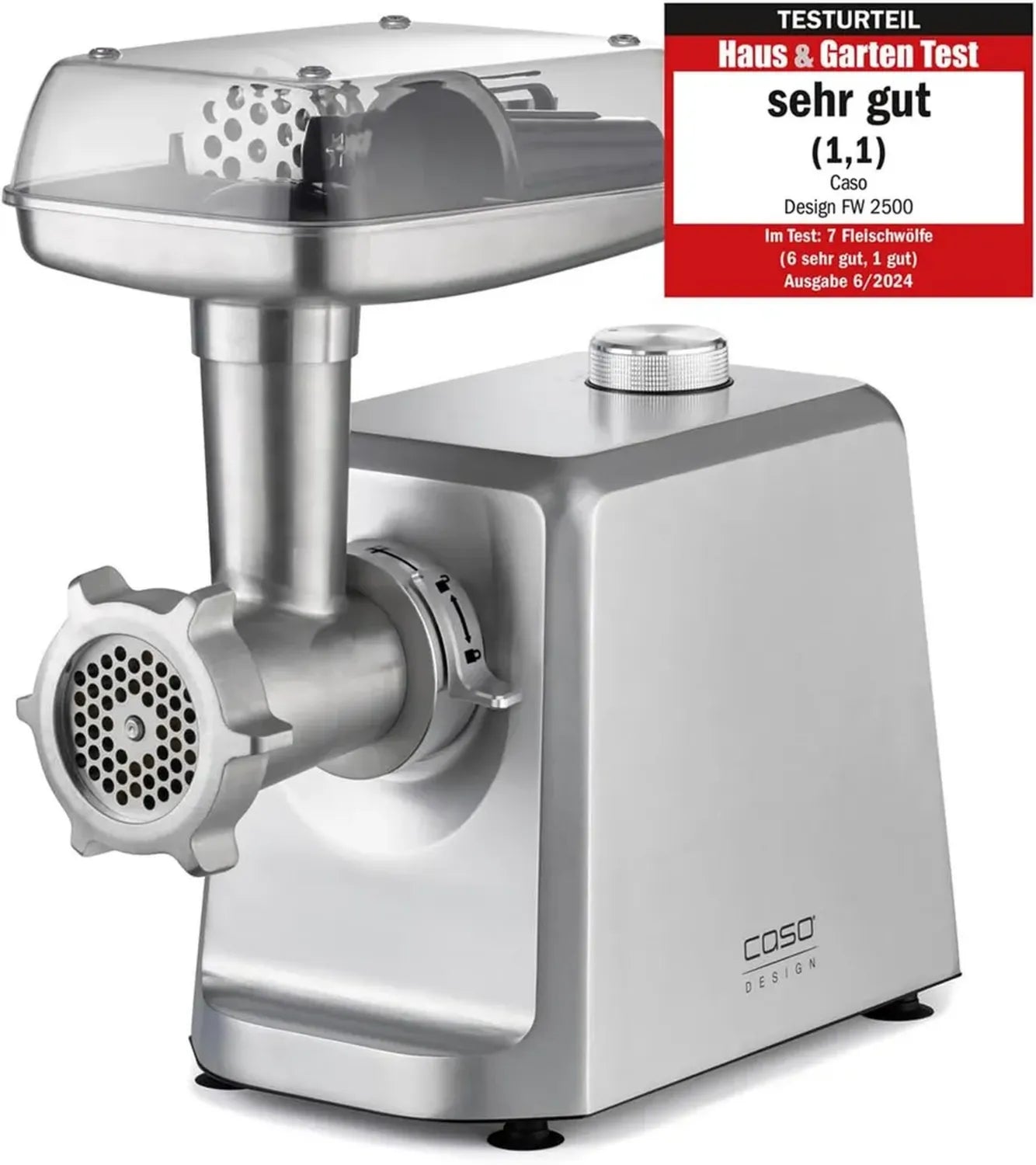 Hachoir à Viande Électrique CASO FW 2500, 2500W, Multifonction avec Accessoires à Saucisses, Inox