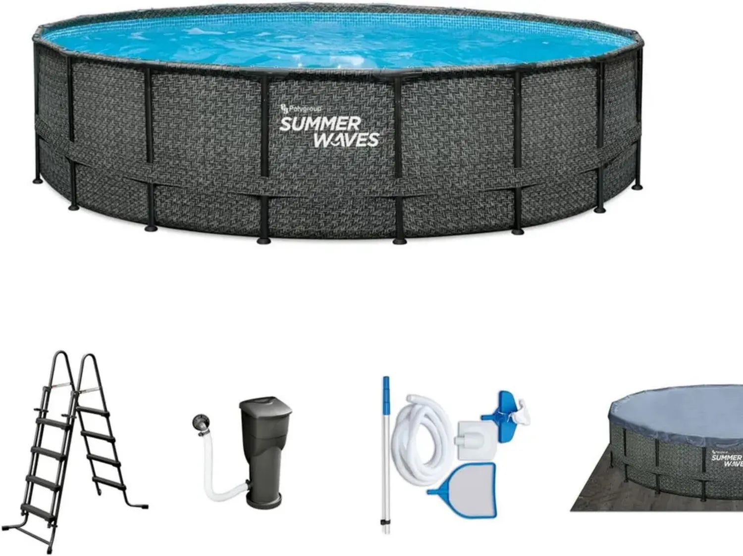 Piscine Hors-Sol Cadre Élite en Résine Tressée Grise Ø 488 x 122 cm