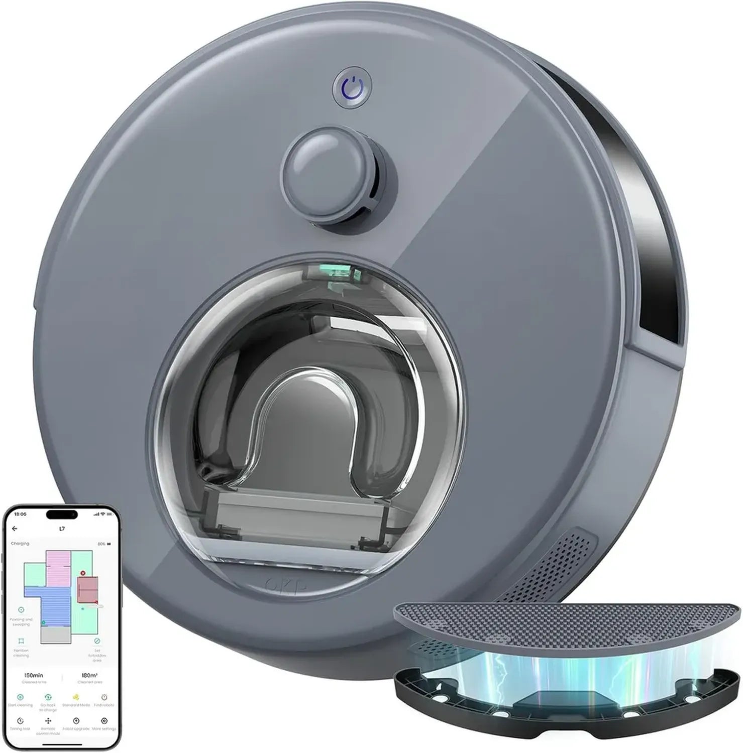 Aspirateur Robot OKP L7, Navigation Laser Avancée, Puissance 6000Pa, 150 Min d'Autonomie, Compatible WiFi et Alexa, Idéal pour Poils d'Animaux et Tapis