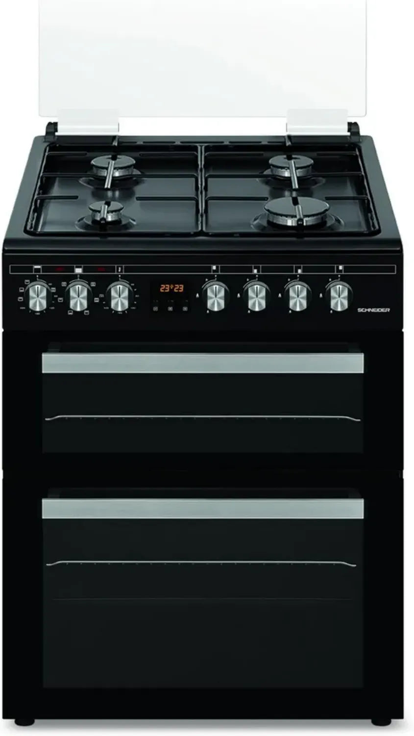 Schneider SCCG64DO-BM - Cuisinière à double four et 4 brûleurs à gaz - Noir mat