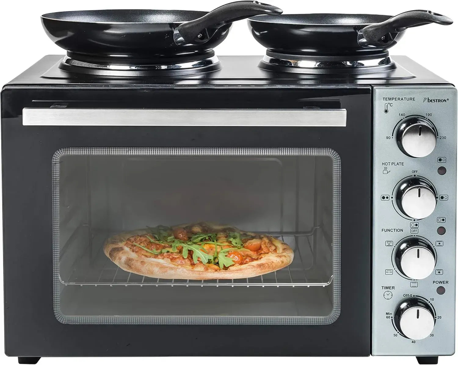 Four Gril Bestron avec Plaques Doubles, Chaleur Haute/Basse, Air Pulsé, 230°C, 3200W, Noir