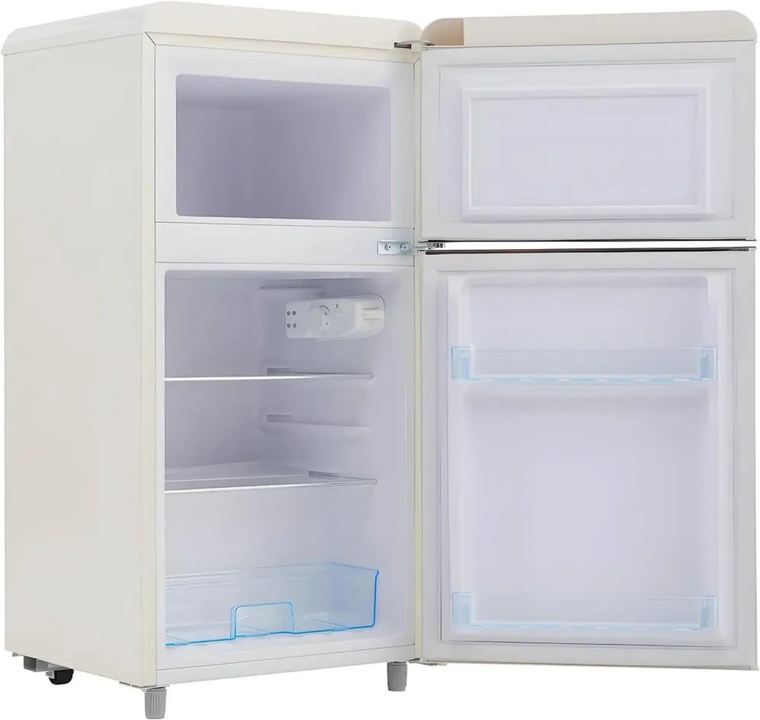 Réfrigérateur rétro 72L, congélateur 21L, LED, 120 kWh/an, classe E, blanc
