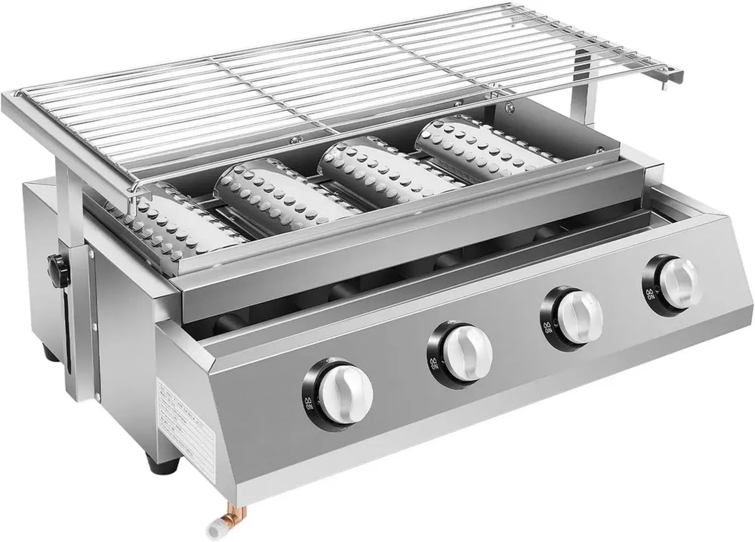 Grill à Gaz Portable 4 Brûleurs en Acier Inoxydable avec Technologie Infrarouge, Allumage Indépendant, Grille Amovible